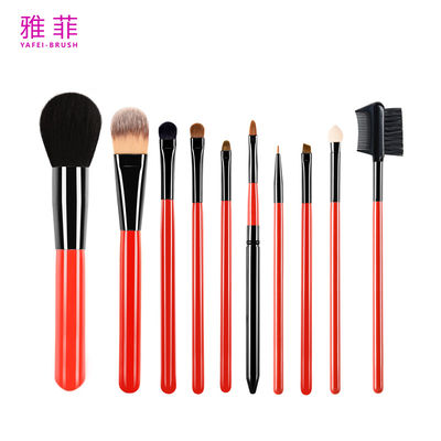 131A017210 Ελαφρύ κόκκινο ξύλινο χερούλι 10pcs βούρτσα μακιγιάζ ιδιωτικό λογότυπο